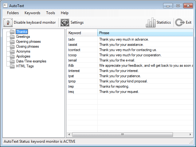 Screenshot for AutoText 3.0