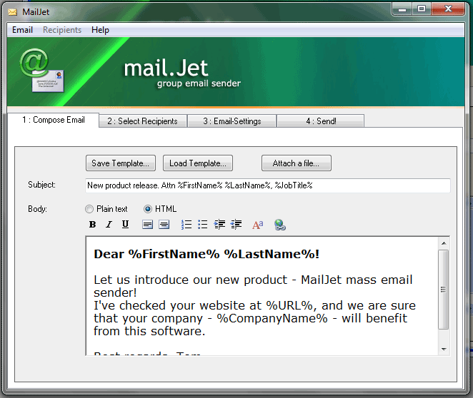 Screenshot for MailJet 3.0