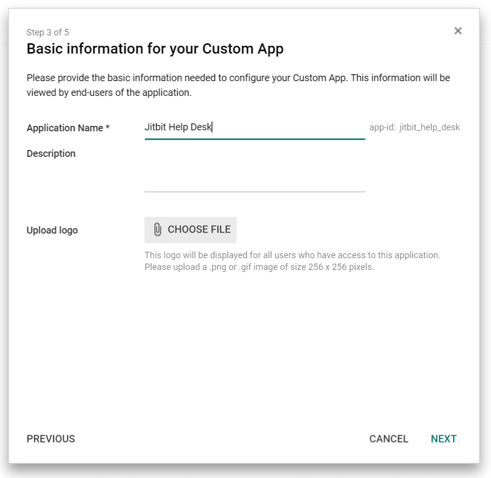 Naming the Jitbit Helpdesk SAML application in Google