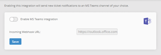 Jitbit Helpdesk MS Teams integration settings screen