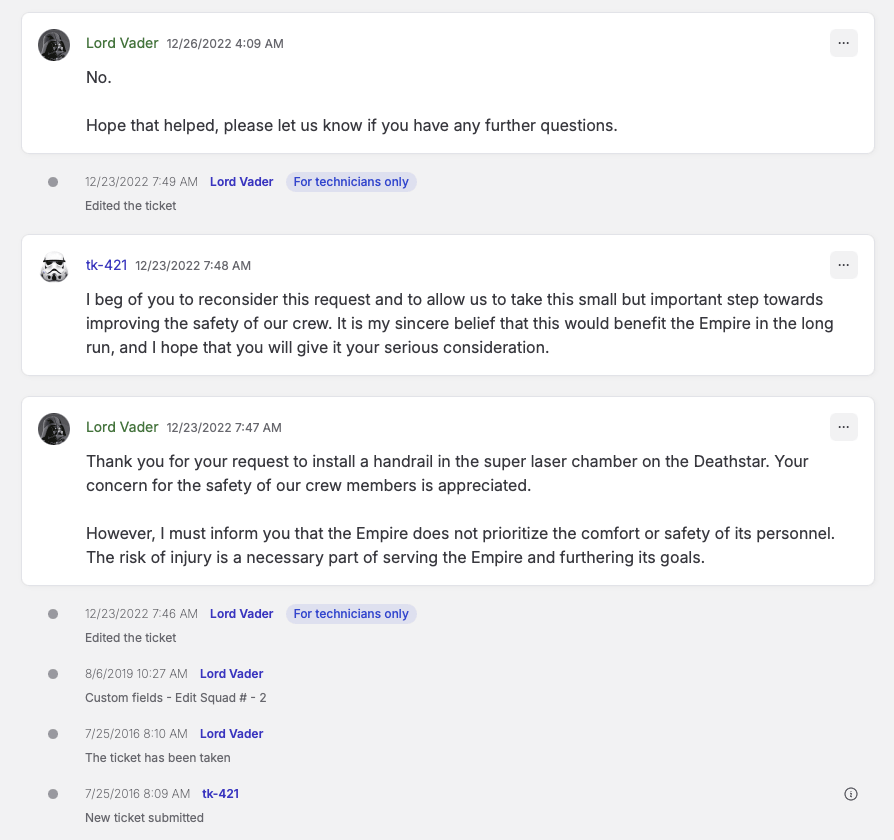 support ticket conversation